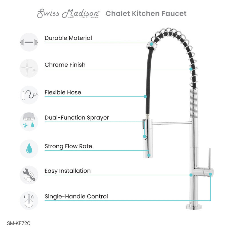 Swiss Madison Chalet Single Handle, Pull-Down Kitchen Faucet in Chrome - SM-KF72C