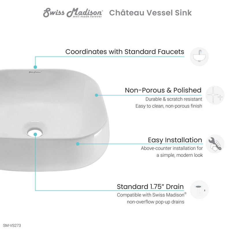 Swiss Madison Chateau 18 Square Ceramic Vessel Sink - SM-VS273
