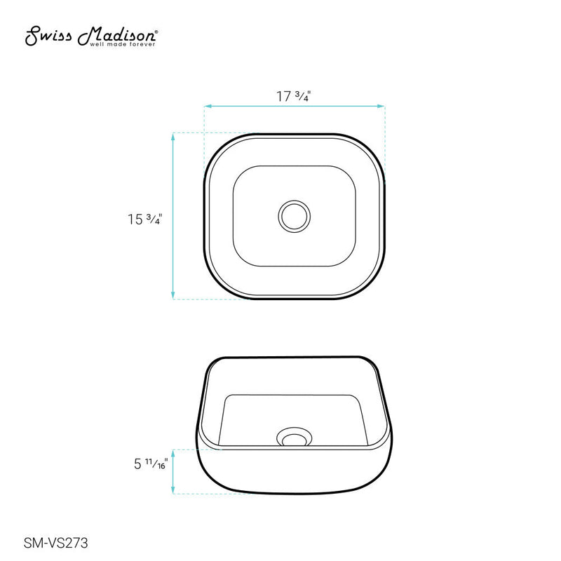 Swiss Madison Chateau 18 Square Ceramic Vessel Sink - SM-VS273
