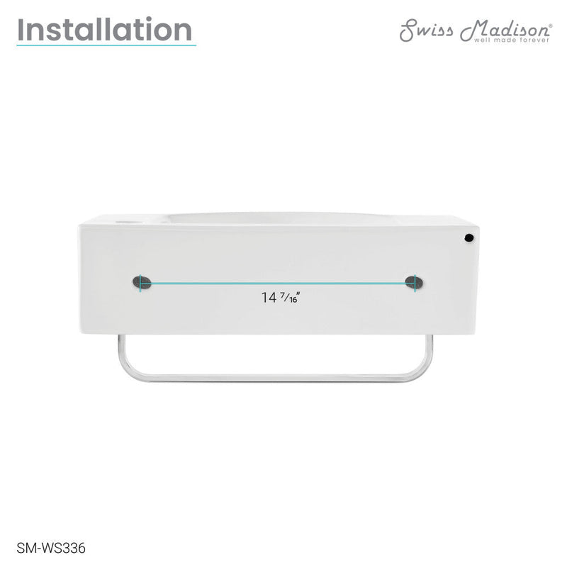 Swiss Madison Chateau 21.5" Right Side Faucet Wall-Mount Bathroom Sink with Chrome Towel Bar - SM-WS336