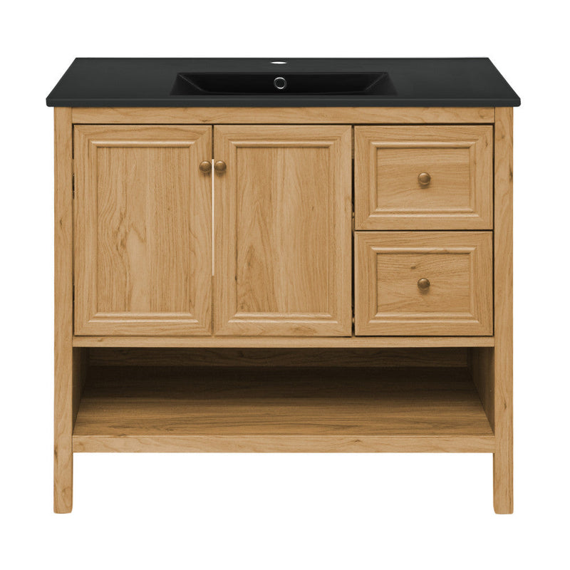 Swiss Madison Château 36 in. Brown Oak Bathroom Vanity With Black Ceramic Sink Top - SM-BV241MB