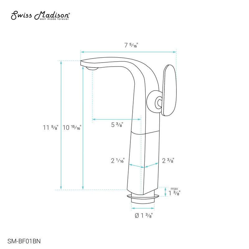 Swiss Madison Chateau Single Hole, Single-Handle, High Arc Bathroom Faucet in Brushed Nickel - SM-BF01BN