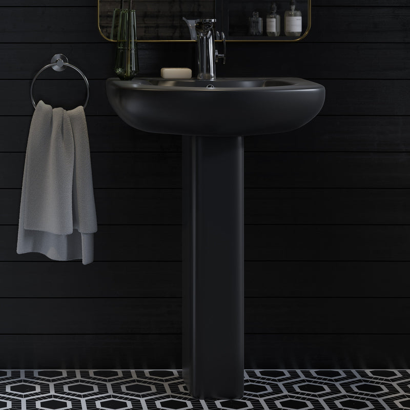 Swiss Madison Chateau Two-Piece Round Pedestal Sink in Matte Black - SM-PS305MB