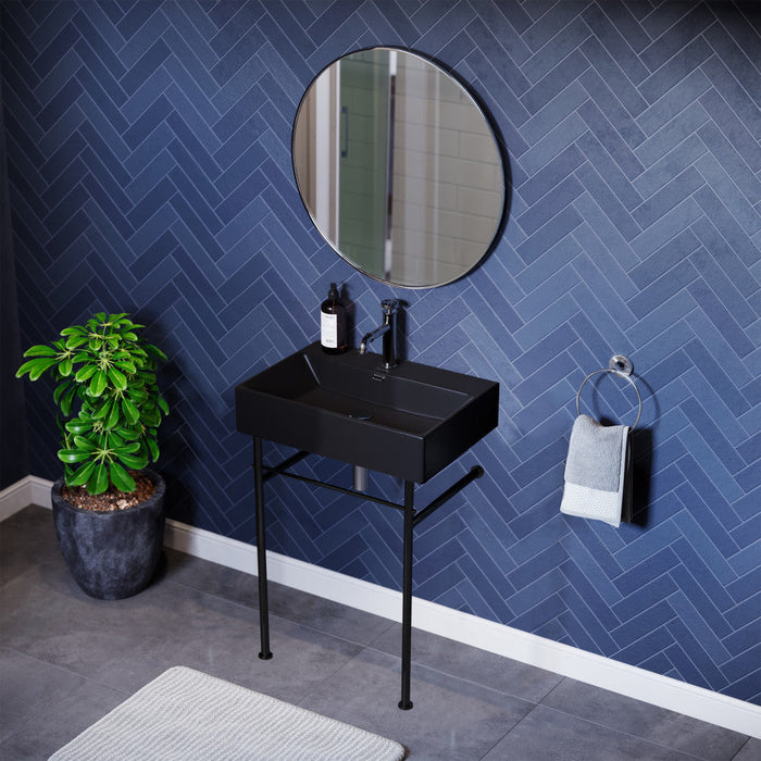 Swiss Madison Claire 24 Ceramic Console Sink Matte Black Basin Black Legs - SM-CS781