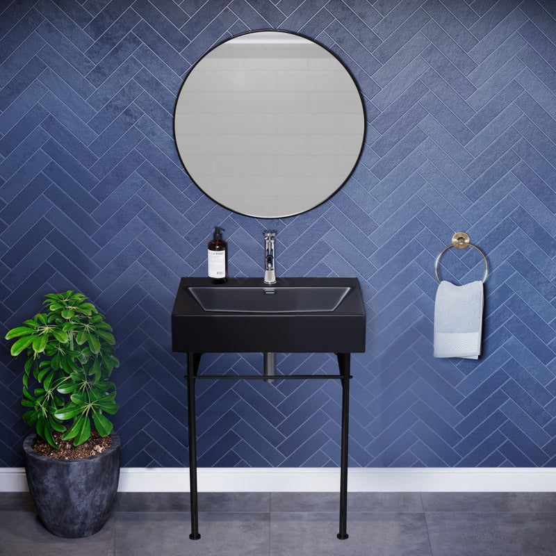 Swiss Madison Claire 24 Ceramic Console Sink Matte Black Basin Black Legs - SM-CS781