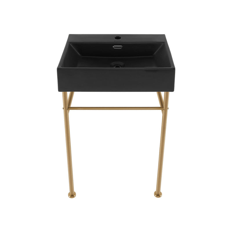 Swiss Madison Claire 24 Ceramic Console Sink Matte Black Basin Brushed Gold Legs - SM-CS751BG