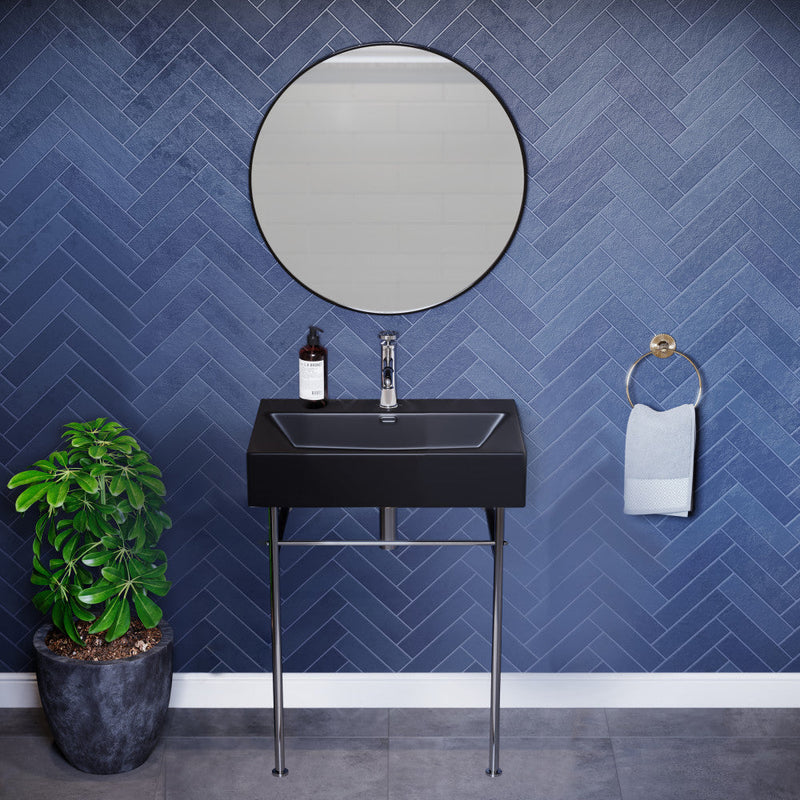 Swiss Madison Claire 24 Ceramic Console Sink Matte Black Basin Chrome Legs - SM-CS761