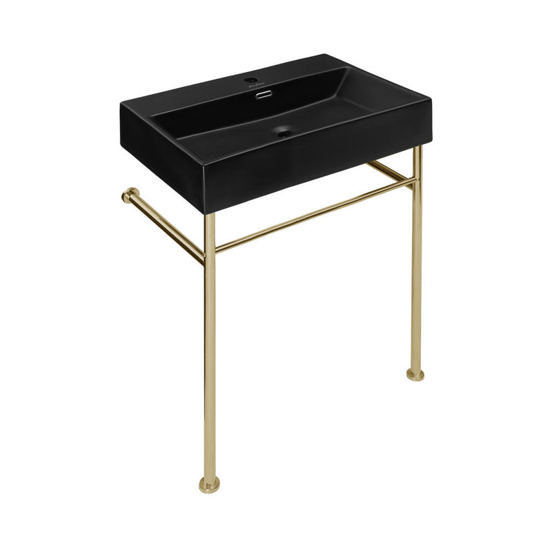 Swiss Madison Claire 24 Ceramic Console Sink Matte Black Basin Gold Legs - SM-CS751