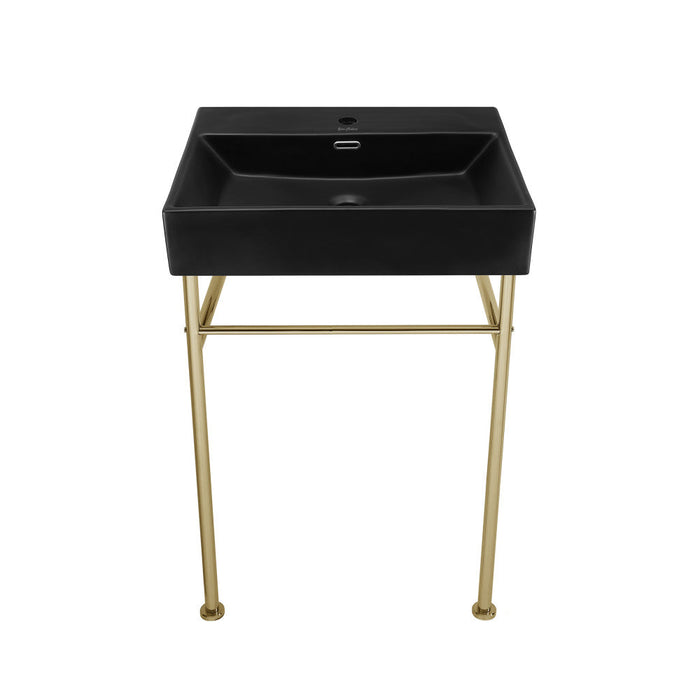 Swiss Madison Claire 24 Ceramic Console Sink Matte Black Basin Gold Legs - SM-CS751