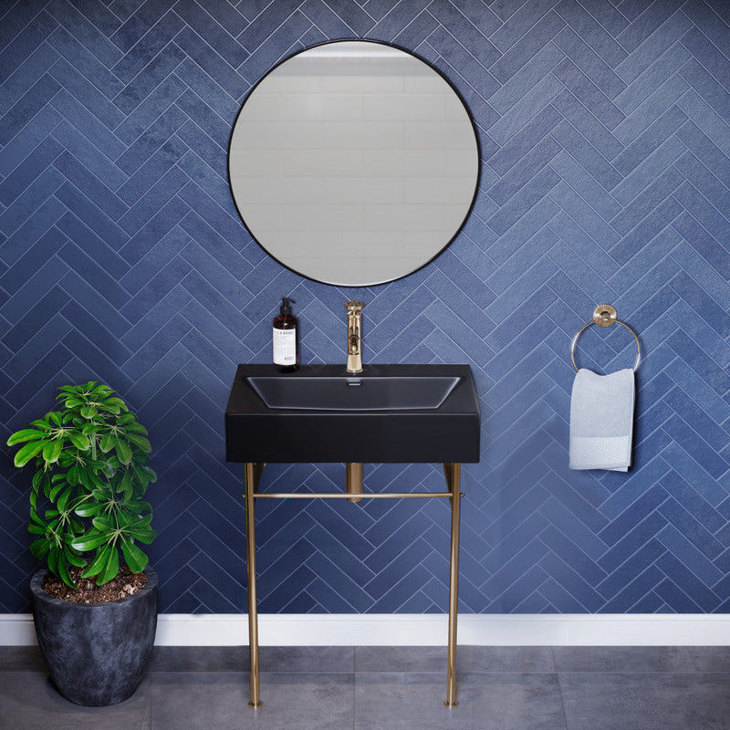 Swiss Madison Claire 24 Ceramic Console Sink Matte Black Basin Gold Legs - SM-CS751