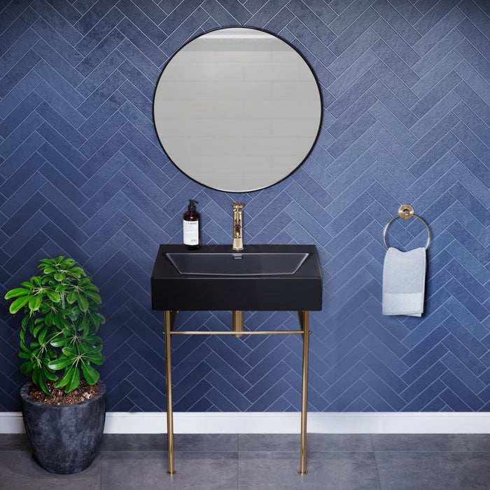 Swiss Madison Claire 24 Ceramic Console Sink Matte Black Basin Gold Legs - SM-CS751