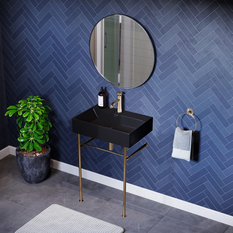 Swiss Madison Claire 24 Ceramic Console Sink Matte Black Basin Gold Legs - SM-CS751