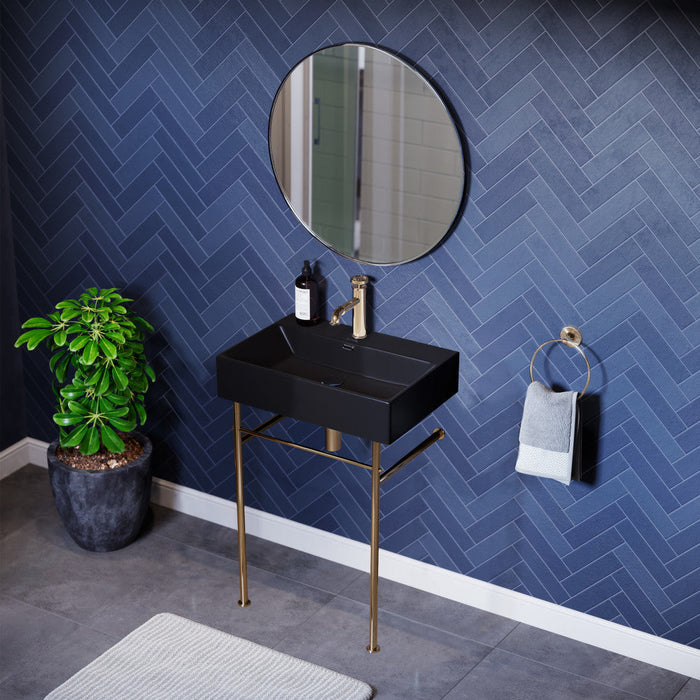 Swiss Madison Claire 24 Ceramic Console Sink Matte Black Basin Gold Legs - SM-CS751