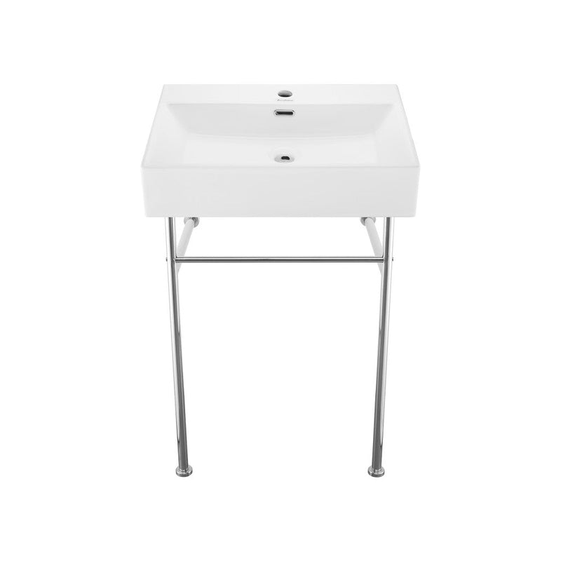Swiss Madison Claire 24 Ceramic Console Sink White Basin Chrome Legs - SM-CS711
