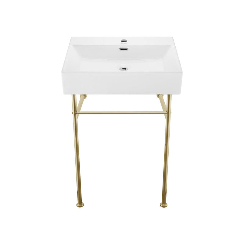 Swiss Madison Claire 24 Ceramic Console Sink White Basin Gold Legs - SM-CS721