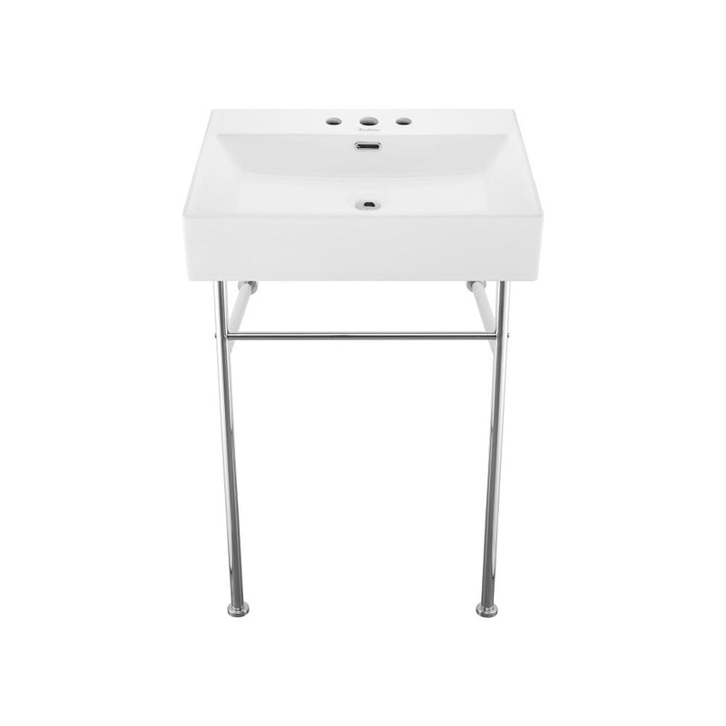 Swiss Madison Claire 24" Console Sink White Basin Chrome Legs with 8" Widespread Holes - SM-CS711-3