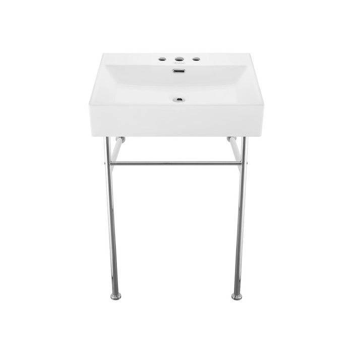Swiss Madison Claire 24" Console Sink White Basin Chrome Legs with 8" Widespread Holes - SM-CS711-3