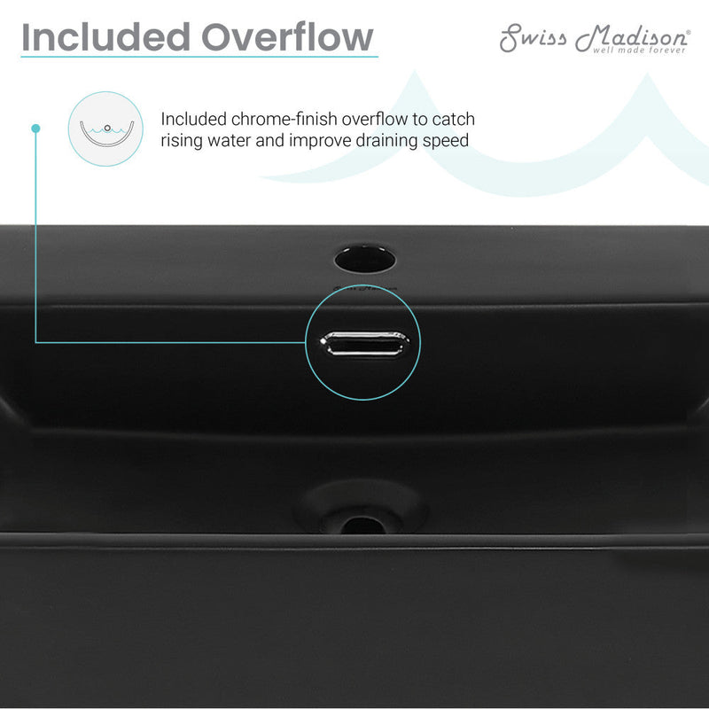 Swiss Madison Claire 24" Rectangle Wall-Mount Bathroom Sink in Matte Black - SM-WS332MB