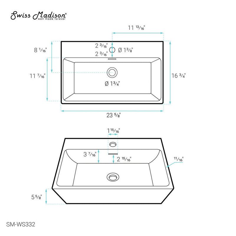 Swiss Madison Claire 24" Rectangle Wall-Mount Bathroom Sink - SM-WS332