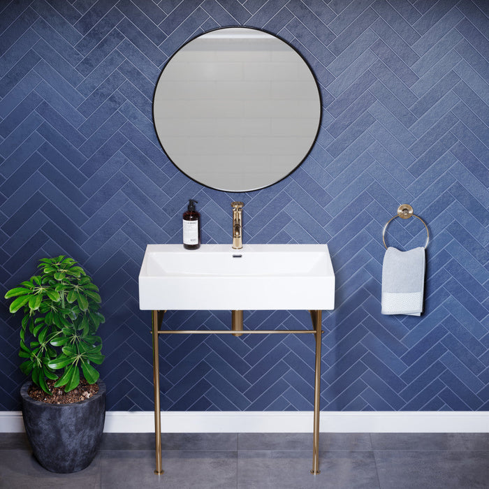 Swiss Madison Claire 30 Ceramic Console Sink White Basin Gold Legs - SM-CS722