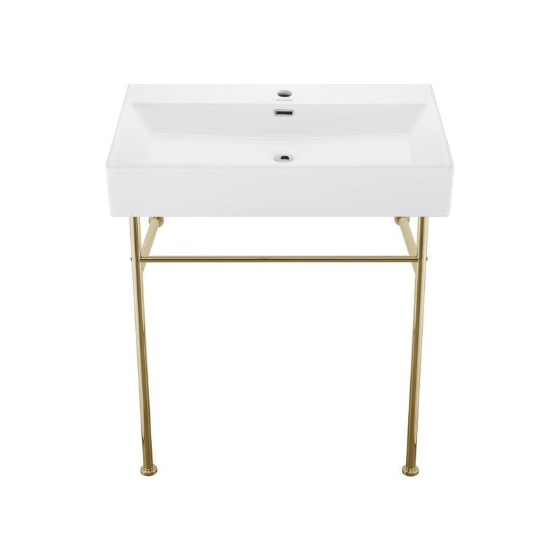 Swiss Madison Claire 30 Ceramic Console Sink White Basin Gold Legs - SM-CS722