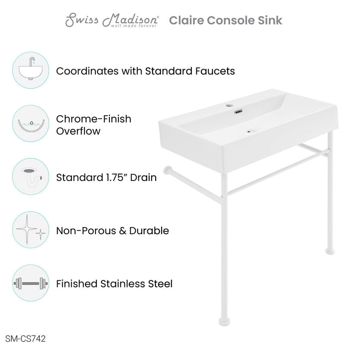 Swiss Madison Claire 30" White Basin Matte White Legs - SM-CS742