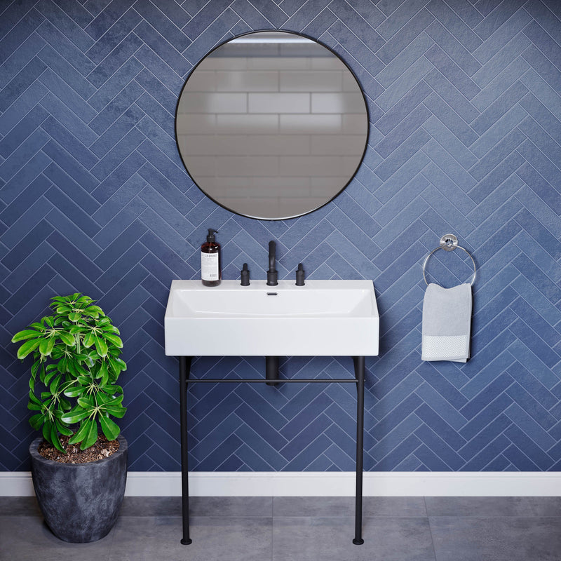 Swiss Madison Claire 30" Console Sink White Basin Black Legs with 8" Widespread Holes - SM-CS772-3