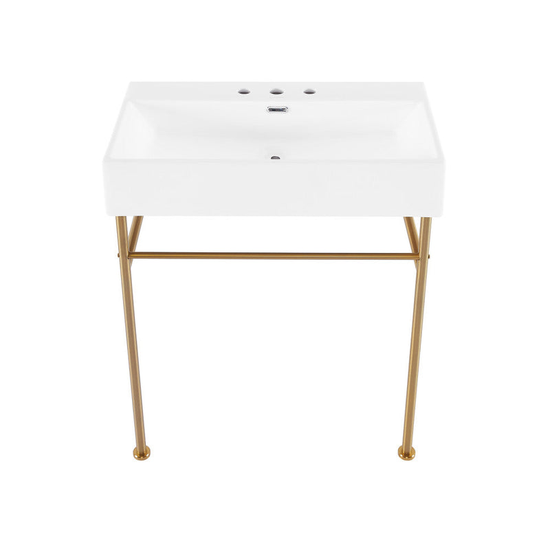 Swiss Madison Claire 30" Console Sink White Basin Brushed Gold Legs with 8" Widespread Holes - SM-CS722BG-3