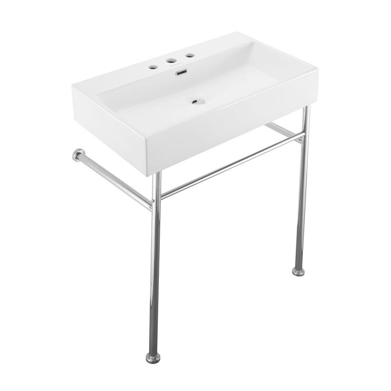 Swiss Madison Claire 30" Console Sink White Basin Chrome Legs with 8" Widespread Holes - SM-CS712-3