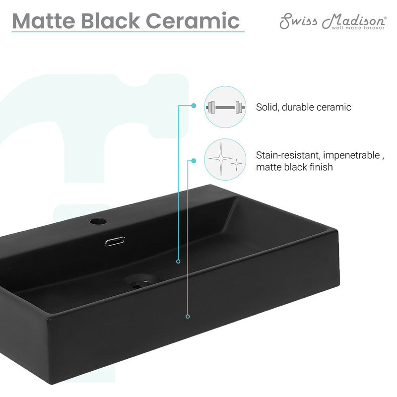 Swiss Madison Claire 30" Rectangle Wall-Mount Bathroom Sink in Matte Black - SM-WS333MB