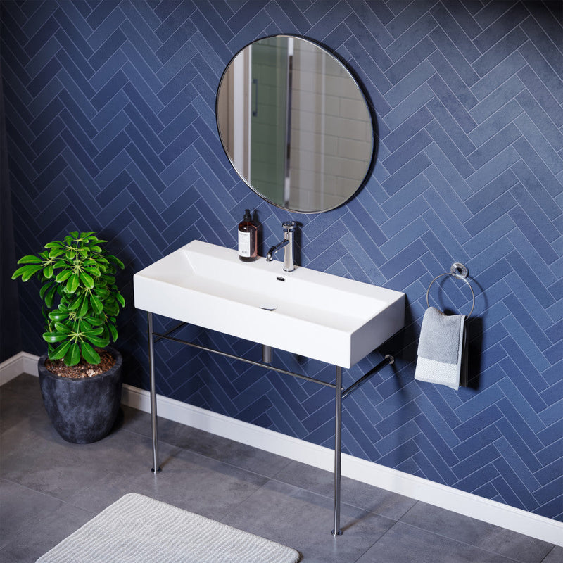 Swiss Madison Claire 40 Ceramic Console Sink White Basin Chrome Legs - SM-CS714