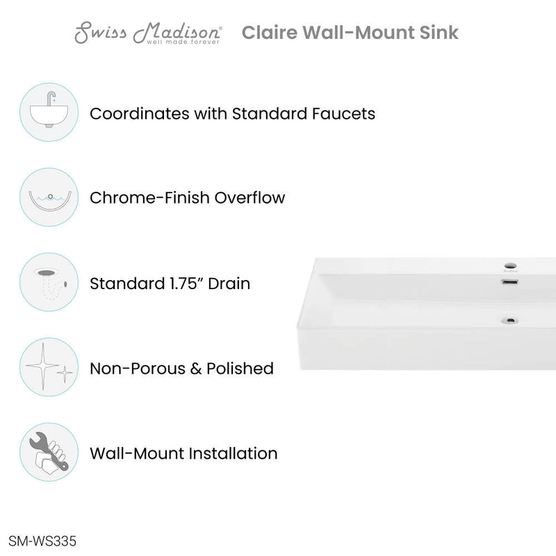 Swiss Madison Claire 40" Rectangle Wall-Mount Bathroom Sink - SM-WS335