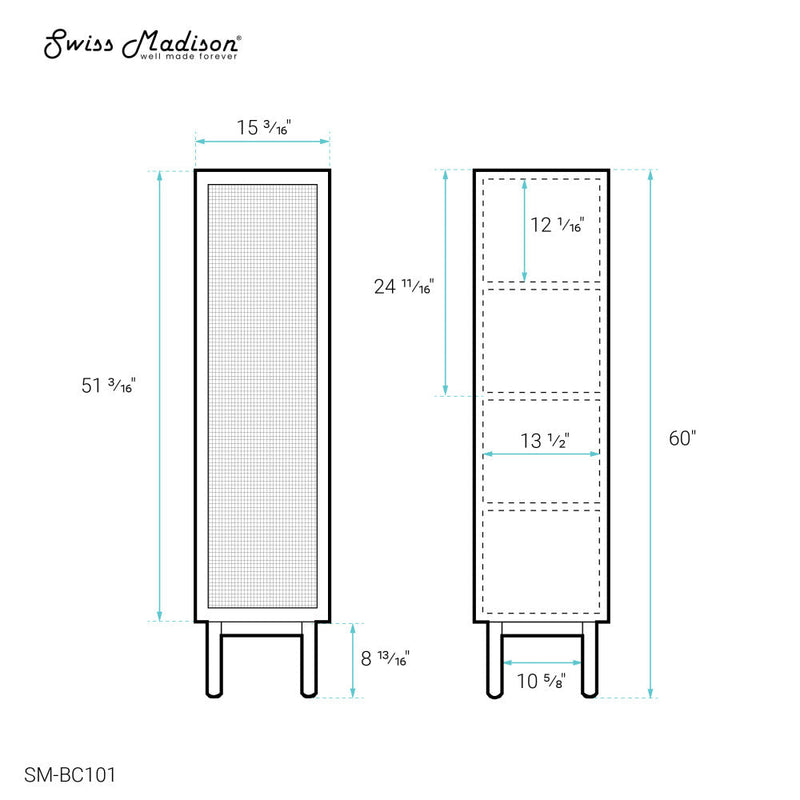 Swiss Madison Classe 15" W x 60" H x 15" D Linen Cabinet in Oak - SM-BC101