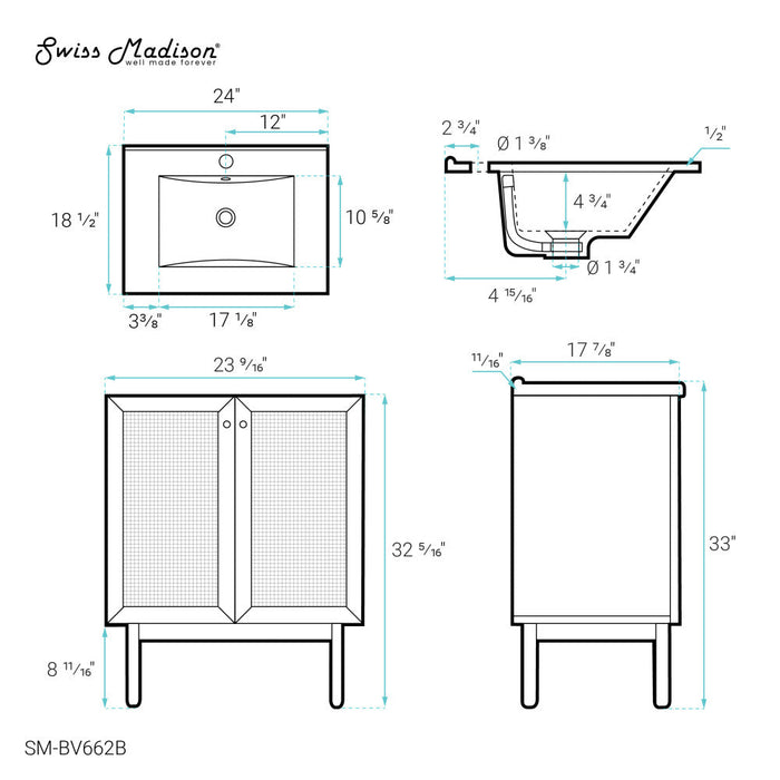 Swiss Madison Classe 24" Bathroom Vanity in Black - SM-BV662B
