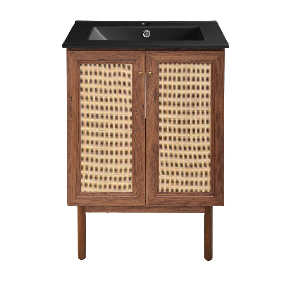 Swiss Madison Classe 24 in. Brown Oak Bathroom Vanity With Black Ceram ...