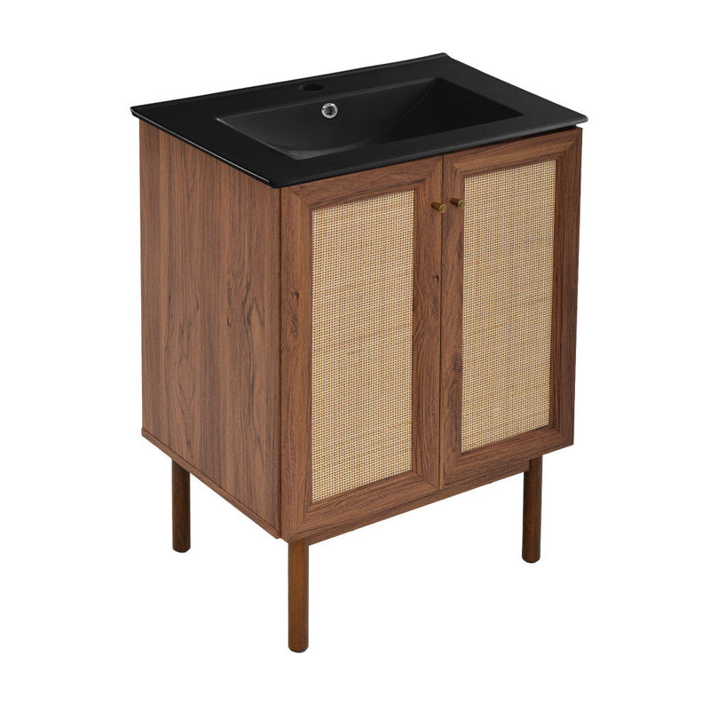 Swiss Madison Classe 24 in. Brown Oak Bathroom Vanity With Black Ceramic Sink Top - SM-BV662WNMB