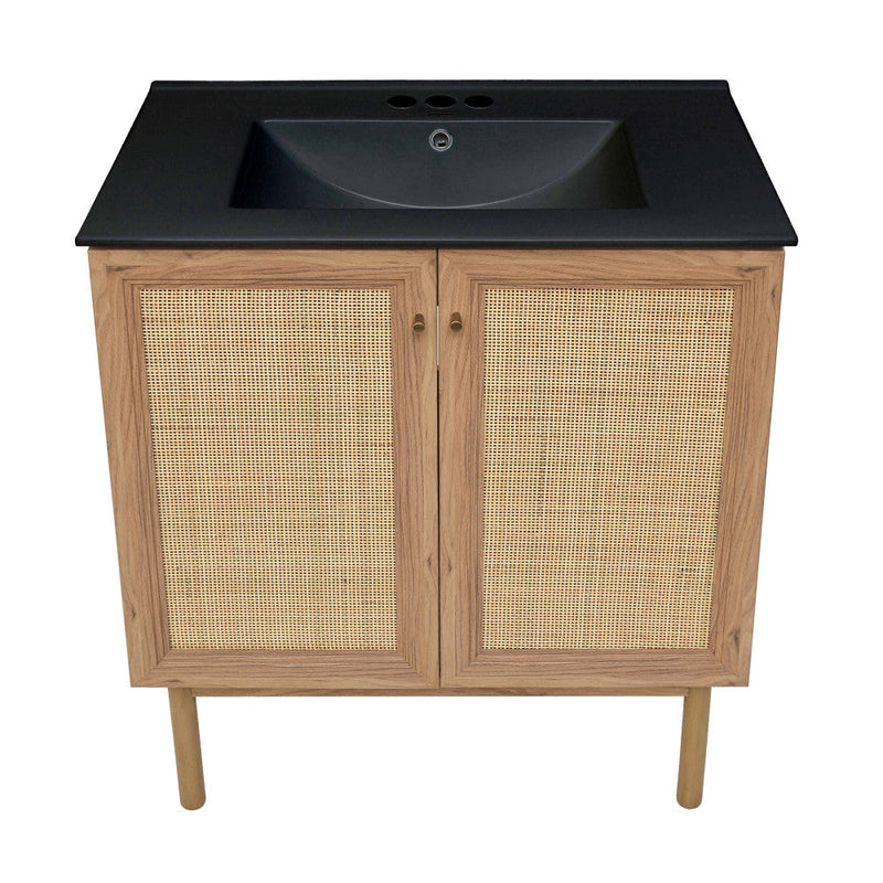 Swiss Madison Classe 30 in. Brown Oak Bathroom Vanity With Black, 3-Hole Ceramic Sink Top - SM-BV664-3MB