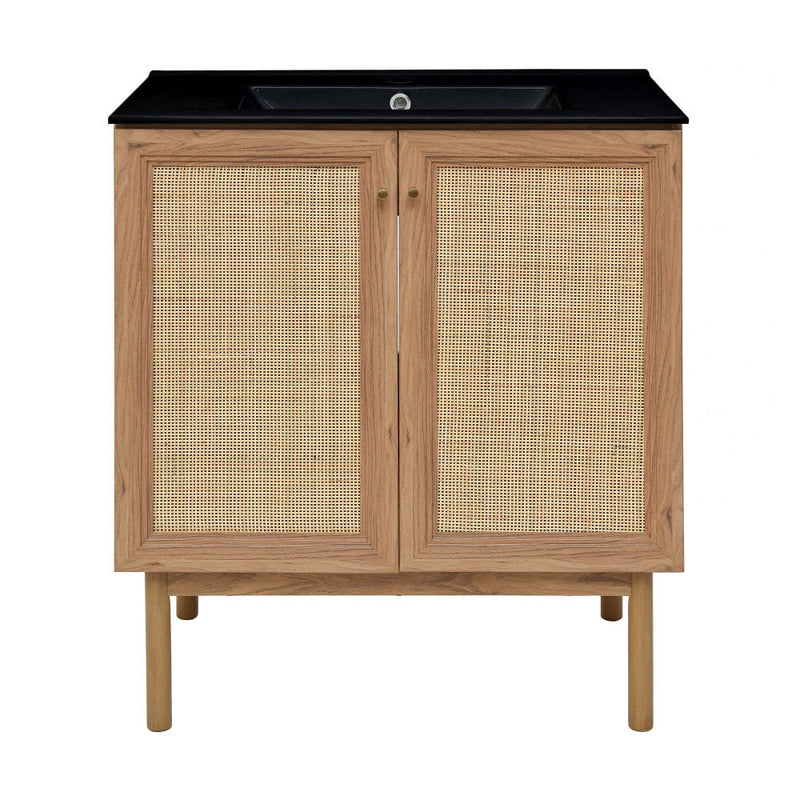 Swiss Madison Classe 30 in. Brown Oak Bathroom Vanity With Black Ceramic Sink Top - SM-BV664MB