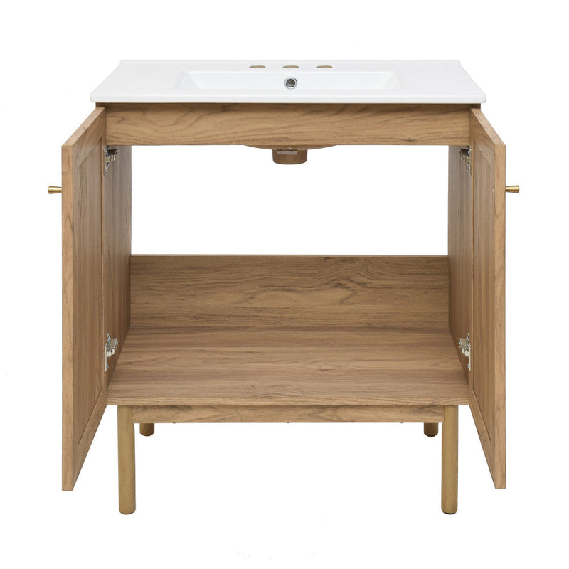 Swiss Madison Classe 30 in. Brown Oak Bathroom Vanity With White, 3-Hole Ceramic Sink Top - SM-BV664-3