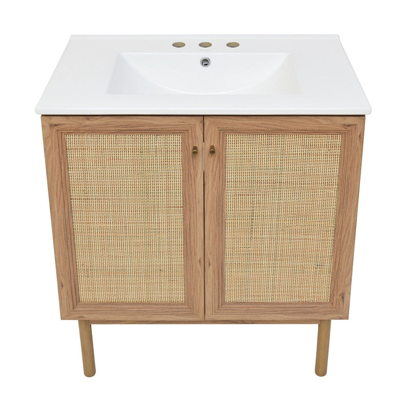 Swiss Madison Classe 30 in. Brown Oak Bathroom Vanity With White, 3-Hole Ceramic Sink Top - SM-BV664-3