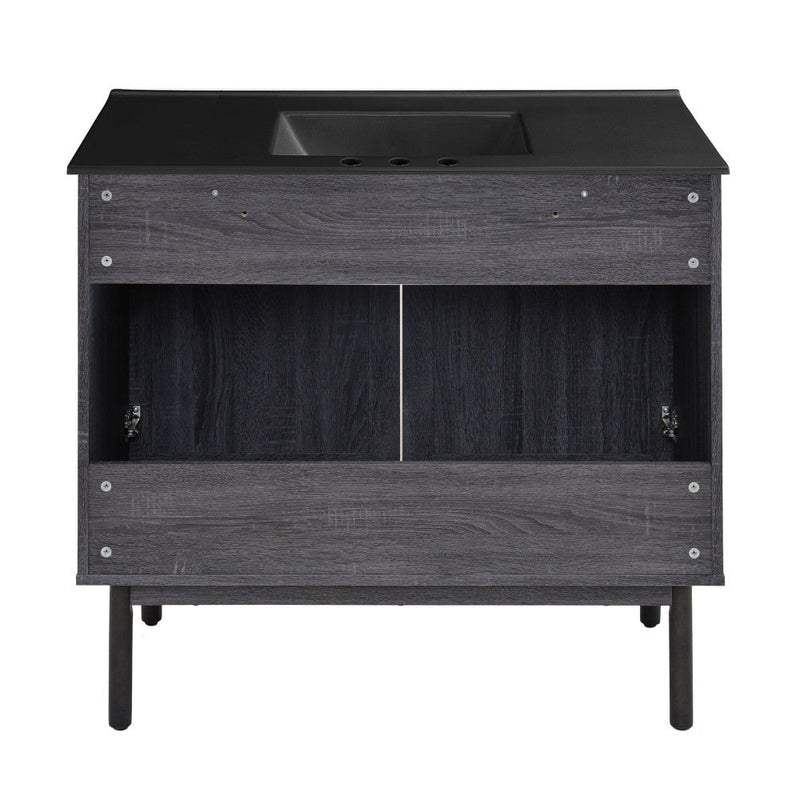 Swiss Madison Classe 36 in. Black Oak Bathroom Vanity With Black, 3-Hole Ceramic Sink Top - SM-BV663B-3MB