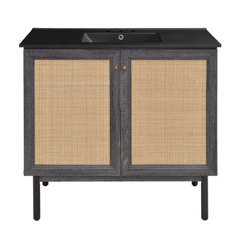 Swiss Madison Classe 36 in. Black Oak Bathroom Vanity With Black, 3-Hole Ceramic Sink Top - SM-BV663B-3MB