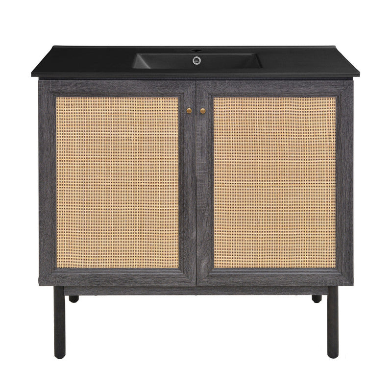 Swiss Madison Classe 36 in. Black Oak Bathroom Vanity With Black Ceramic Sink Top - SM-BV663BMB