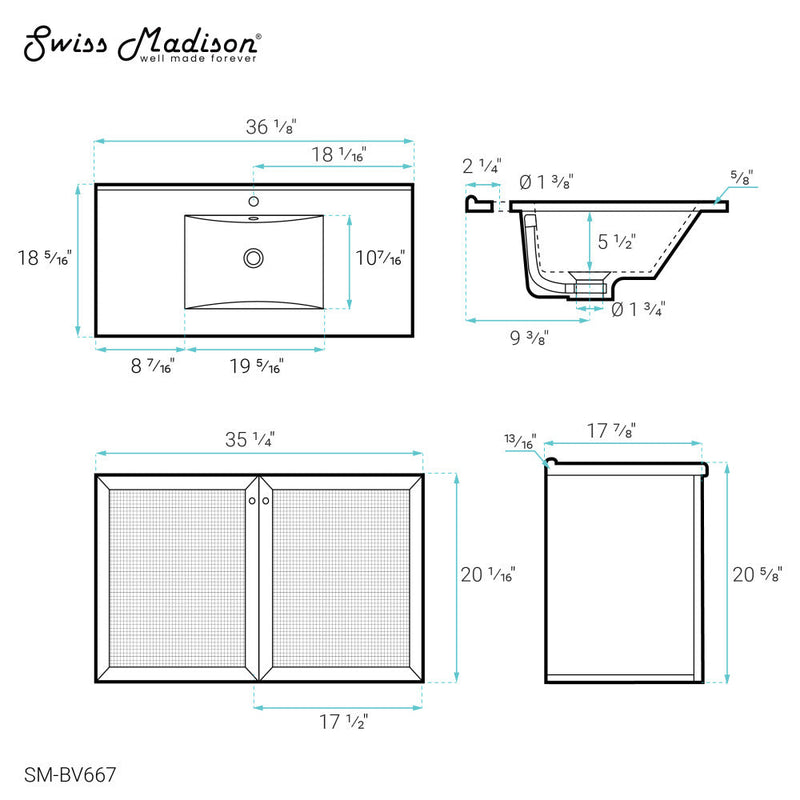 Swiss Madison Classe 36" Wall-Mounted Bathroom Vanity in Oak - SM-BV667