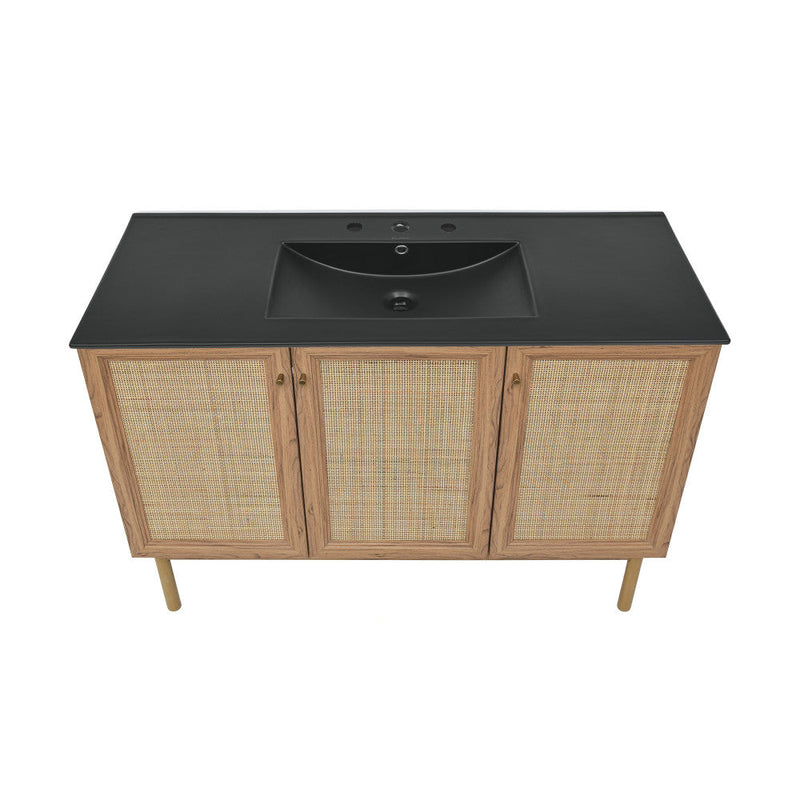 Swiss Madison Classe 48 in. Brown Oak Bathroom Vanity With Black, 3-Hole Ceramic Sink Top - SM-BV665-3MB