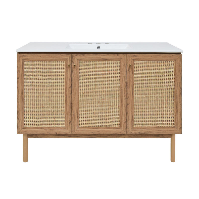 Swiss Madison Classe 48 in. Brown Oak Bathroom Vanity With White, 3-Hole Ceramic Sink Top - SM-BV665-3