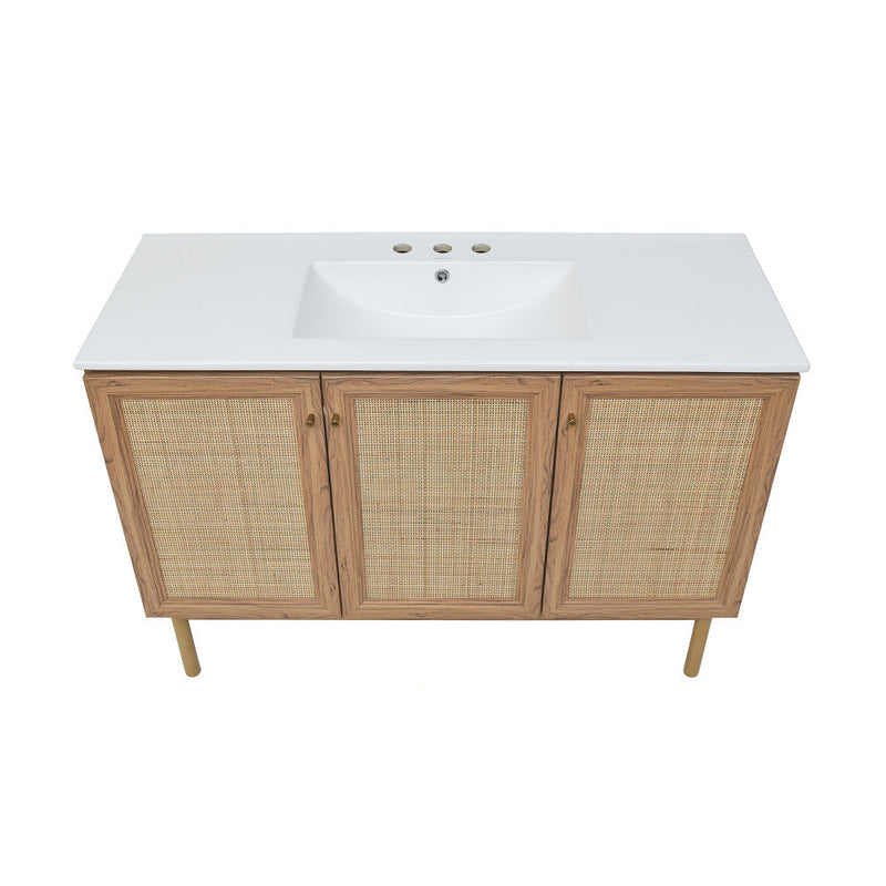 Swiss Madison Classe 48 in. Brown Oak Bathroom Vanity With White, 3-Hole Ceramic Sink Top - SM-BV665-3