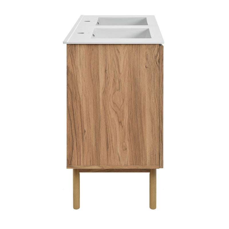 Swiss Madison Classe 48 in. Brown Oak, Double Basin Bathroom Vanity With White Ceramic Sink Top - SM-BV665D