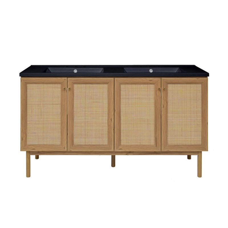 Swiss Madison Classe 60 in. Brown Oak, Double Basin Bathroom Vanity With Black, 3-Hole Artificial Stone Sink Top - SM-BV666D-3MB