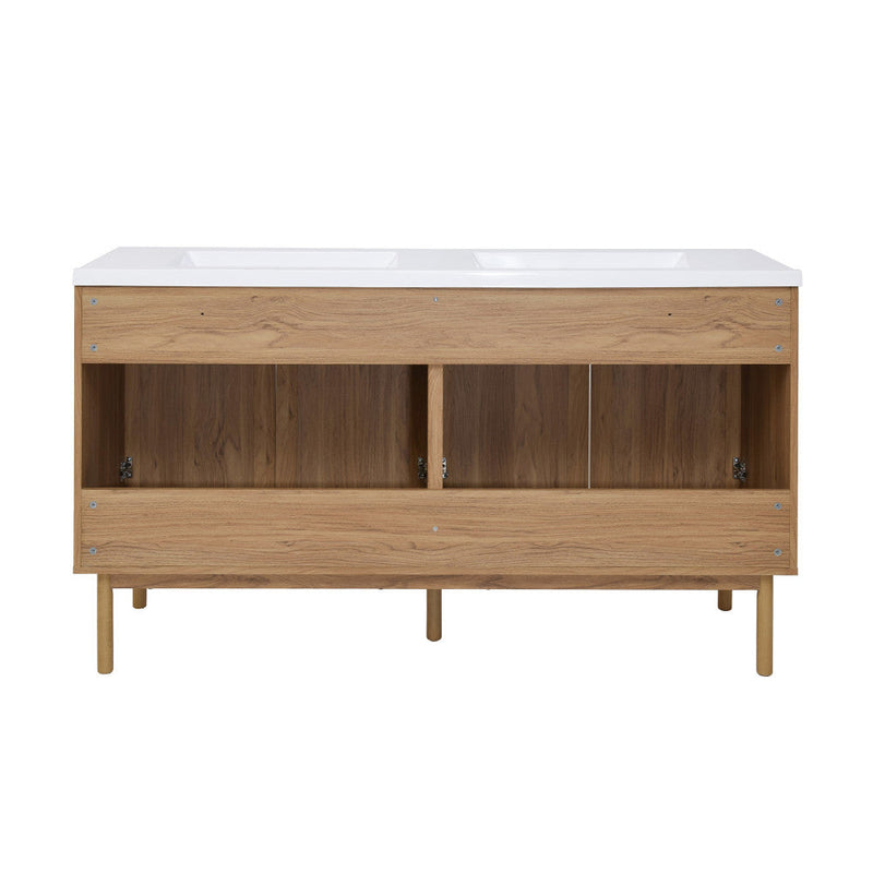 Swiss Madison Classe 60 in. Brown Oak, Double Basin Bathroom Vanity With White, 3-Hole Artificial Stone Sink Top - SM-BV666D-3